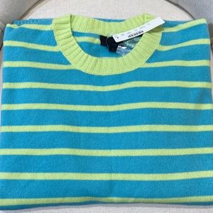 NWT J. Crew 100% Italian Cashmere Striped Oversized Crewneck Sweater S